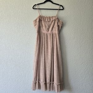 J Crew 8 Ruffly Tulle Midi dress Dusty Pink Micro Floral Ditsy Print Square Neck